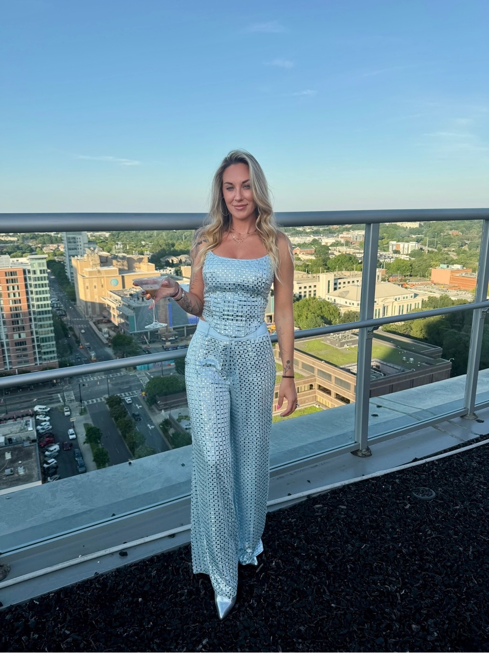 AKIRA Light Blue Sequin Strapless Wide-Leg Set - Picture 4 of 4